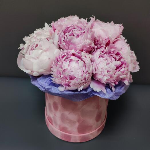 Peonies in a hatbox