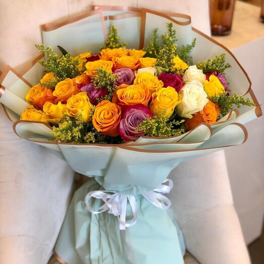 Orange Mixed Rose Bouquet - 40 Roses