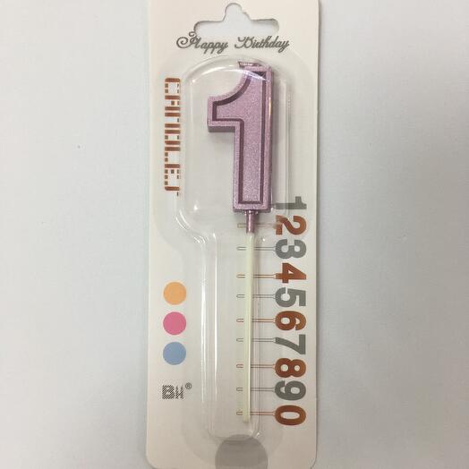 Свеча розовая для торта цифра 1 (5см)