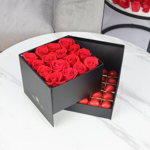 Affection Red Roses and Chocolate Box