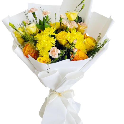 Mixed Yellow and Orange Flower Bouquet - Radiant Harmony of Sunshine and Warmth