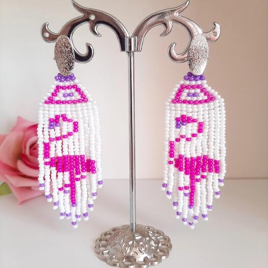 Серьги из бисера Фламинго