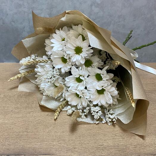Ромашки с полевыми колосками злаков и сухоцветами🌾️🌼