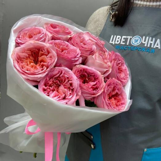 Моно букет из 11 пионовидных розовых роз - (арт.МБПРР-11)