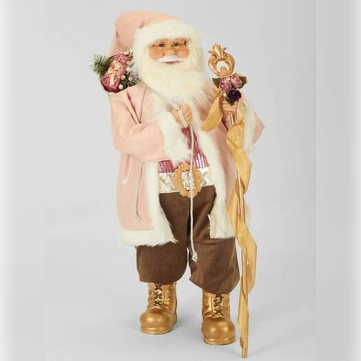 Santa stands in a pink fur coat -81.5x36.5x28.5cm