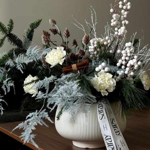 Winter arrangement in flower pot