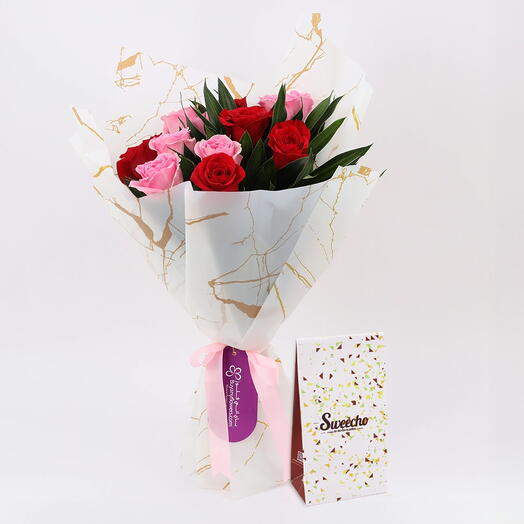 Cute 11 Roses Bouquet and Chocolates 100gm