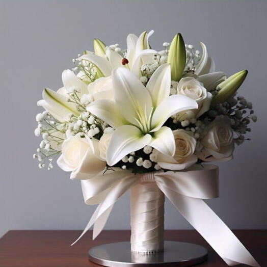 Artificial White bridal tied bouquet