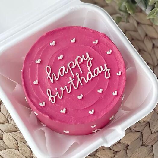 Бенто торт на день рождения, розовый, happy birthday, с сердечками
