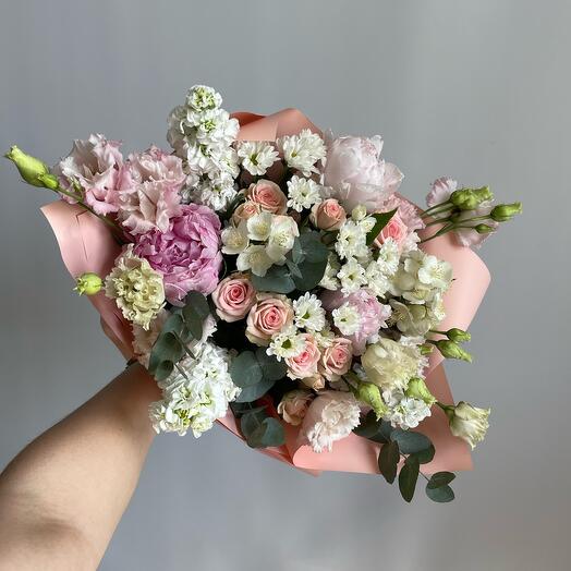 Delicate bouquet with peonies