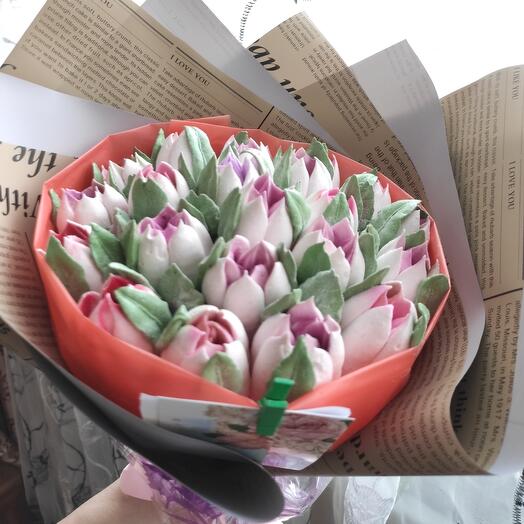 Букет из зефира. Букет тюльпанов. Зефир