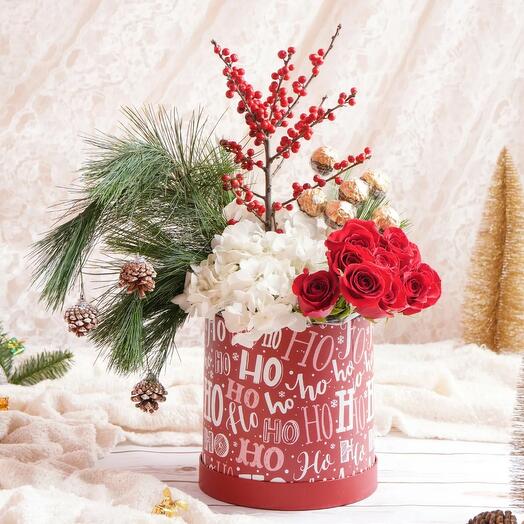 Ho Ho Ho Christmas Flowers And Rochers Box