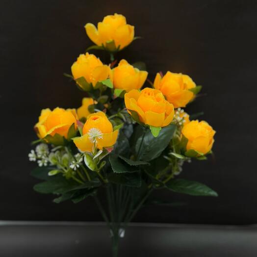 Камелия желтая искусственная 1 ветка 12 голов