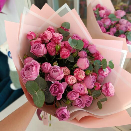 Пионовидные brillantes rosas/eucalipto