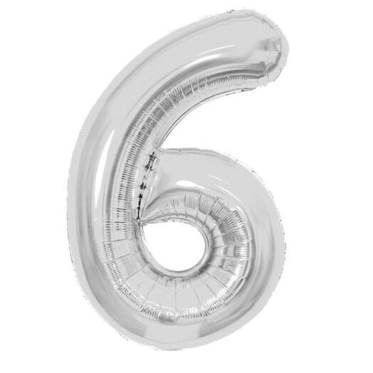 Шар фольгированный Цифра "6" серебро
