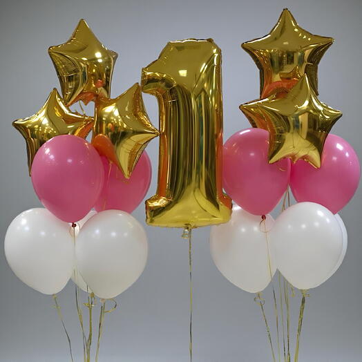 Цифра 1 и 2 фонтана шаров, в каждом по 9 шаров