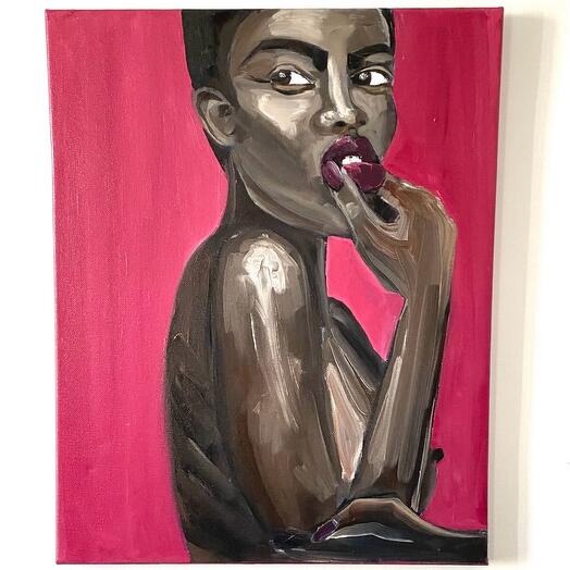 Картина маслом на холсте, Обнаженная девушка, Поцелуй