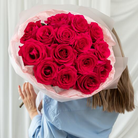 Розовые розы 15 штук