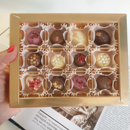 Handmade chocolates "Three chocolates" , 12 pieces