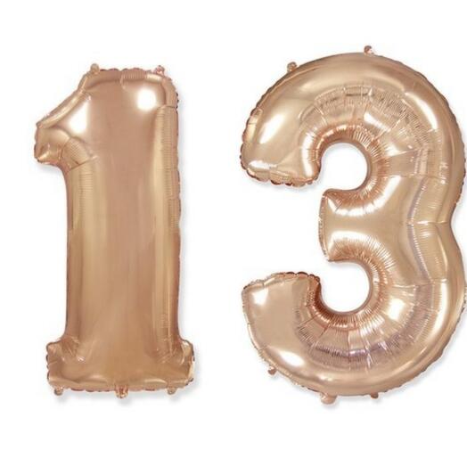 Гелиевые шары "13", цвет розовое золото