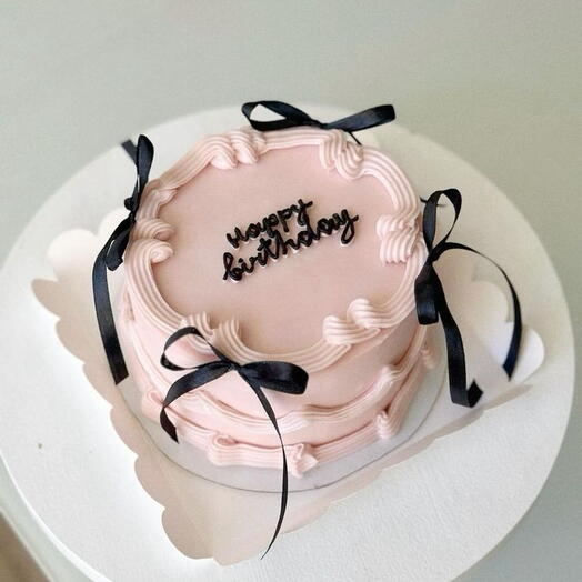 Birthday light Pink -Black bow vintage butter cream Cake