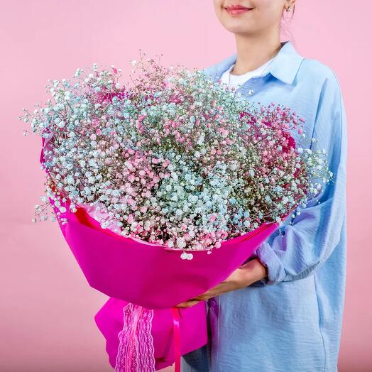 Букет «В мечтах» из 15 крашеных разноцветных гипсофил