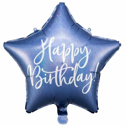 Happy Birthday balloon star blue with helium