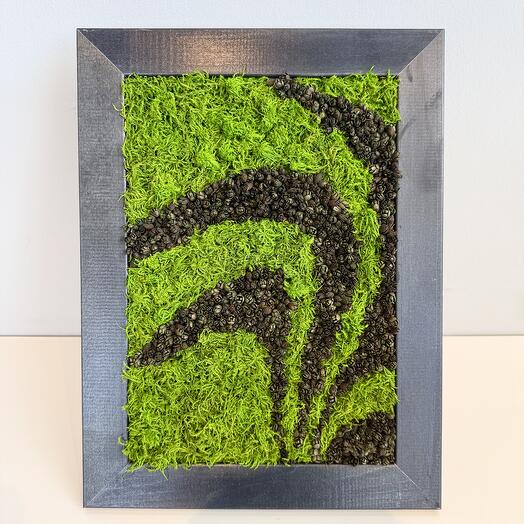 Фитокартина «Green Abstract» из стабилизированного мха сфагнума с подставкой