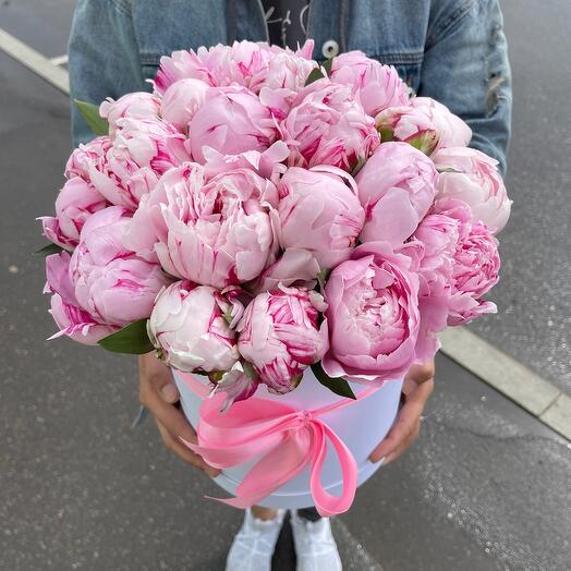Peonies in a box