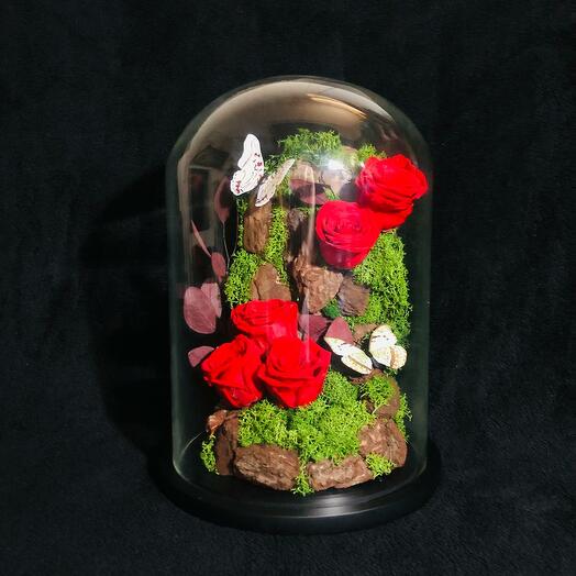 Red Infinity Roses in Large Glass Dome