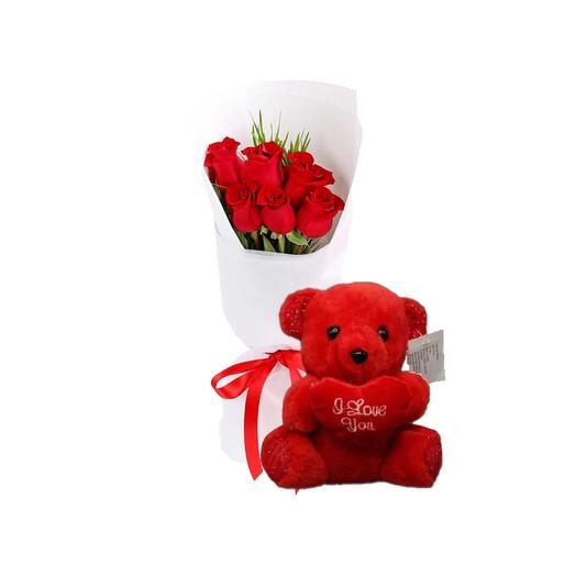Red Roses N Teddy Bear