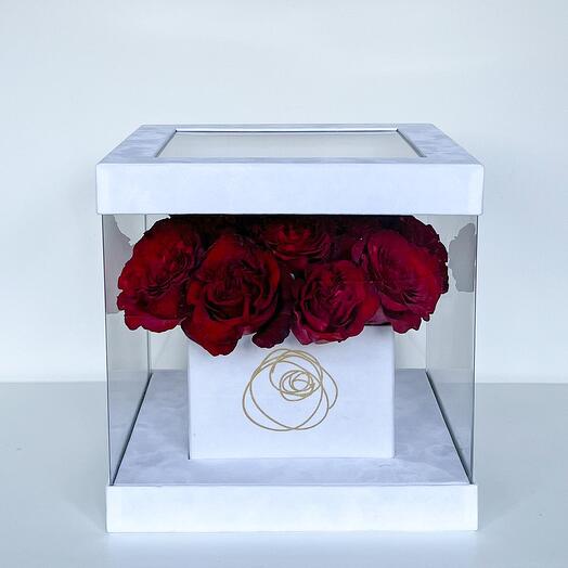 Red Roses Display Case - White Box