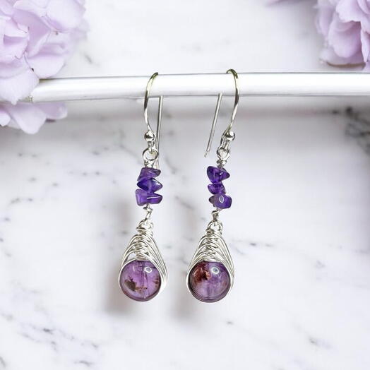 Amethyst gemstone earrings in silver