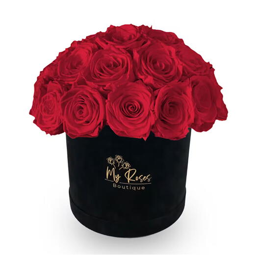 Black Velvet Box With 36 Red Roses