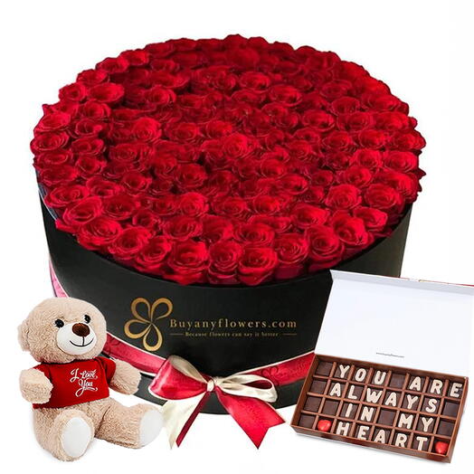 Valentine Grand Red Roses Love Box Trio