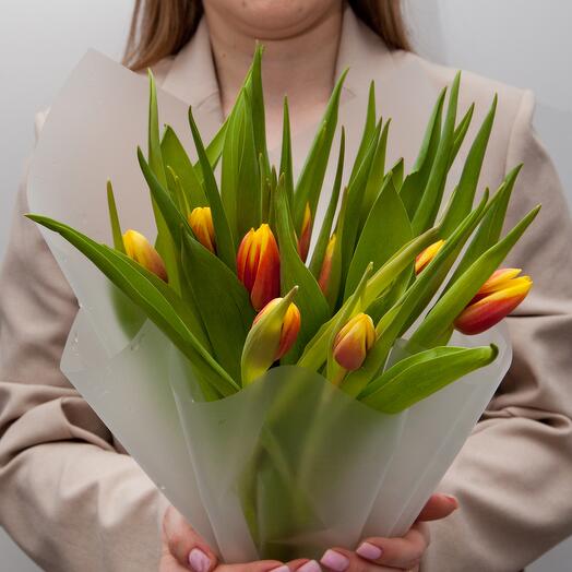 Букет красно-желтых тюльпанов, 15 шт., 45 см. Florentika