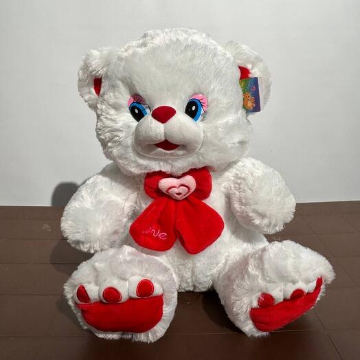 Мишка белый с сердцем бантик