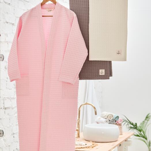 Халат вафельный, банный, хлопок, розовый