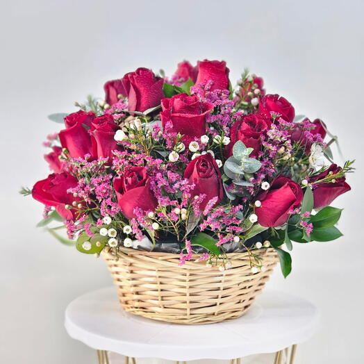 15 Red Roses Basket