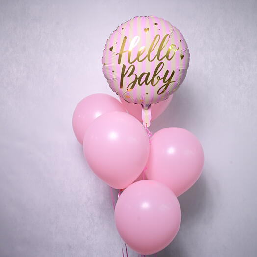 6 Pink Latex   1 Hello Baby Foil Balloon - 5712