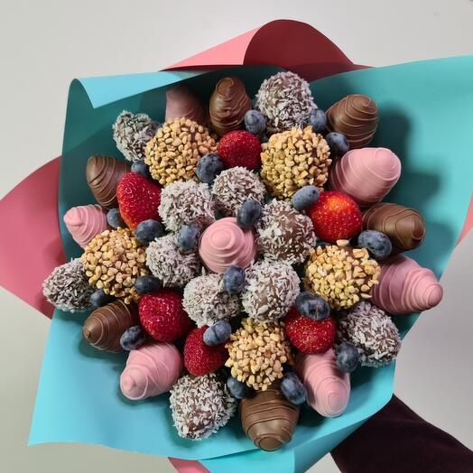 Ramo de fresas en chocolate "Brillante"