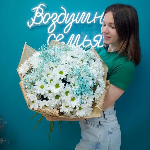 Букет в Костроме кустовая хризантема и гипсофила