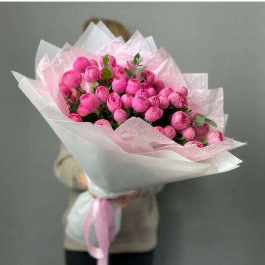 Букет из 11 кустовых пионовидных роз сильва пинк пион
