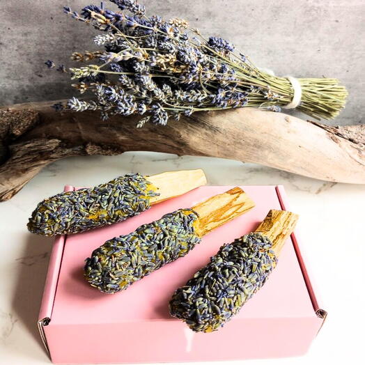 AWAFI MILL Palo Santo Lavender Fusion Smudge Set | Beeswax and Palo Santo - Pack of 6 Pops