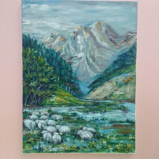 Картина пейзаж "В горах" маслом 30/40