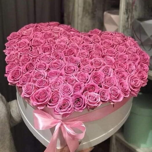 51 Pink Roses in a heart box