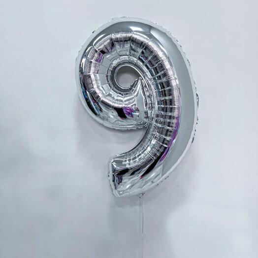 Шар Цифра 9 серебро