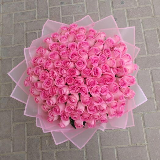 Pink Roses Bouquet With Pink Wrapping Paper