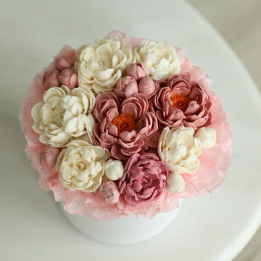Caja de postre comestible flores de lujo PEONÍAS soufflé De aire con sabores brillantes