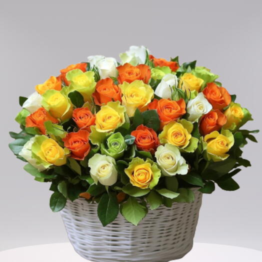 Vibrant Roses in a Basket